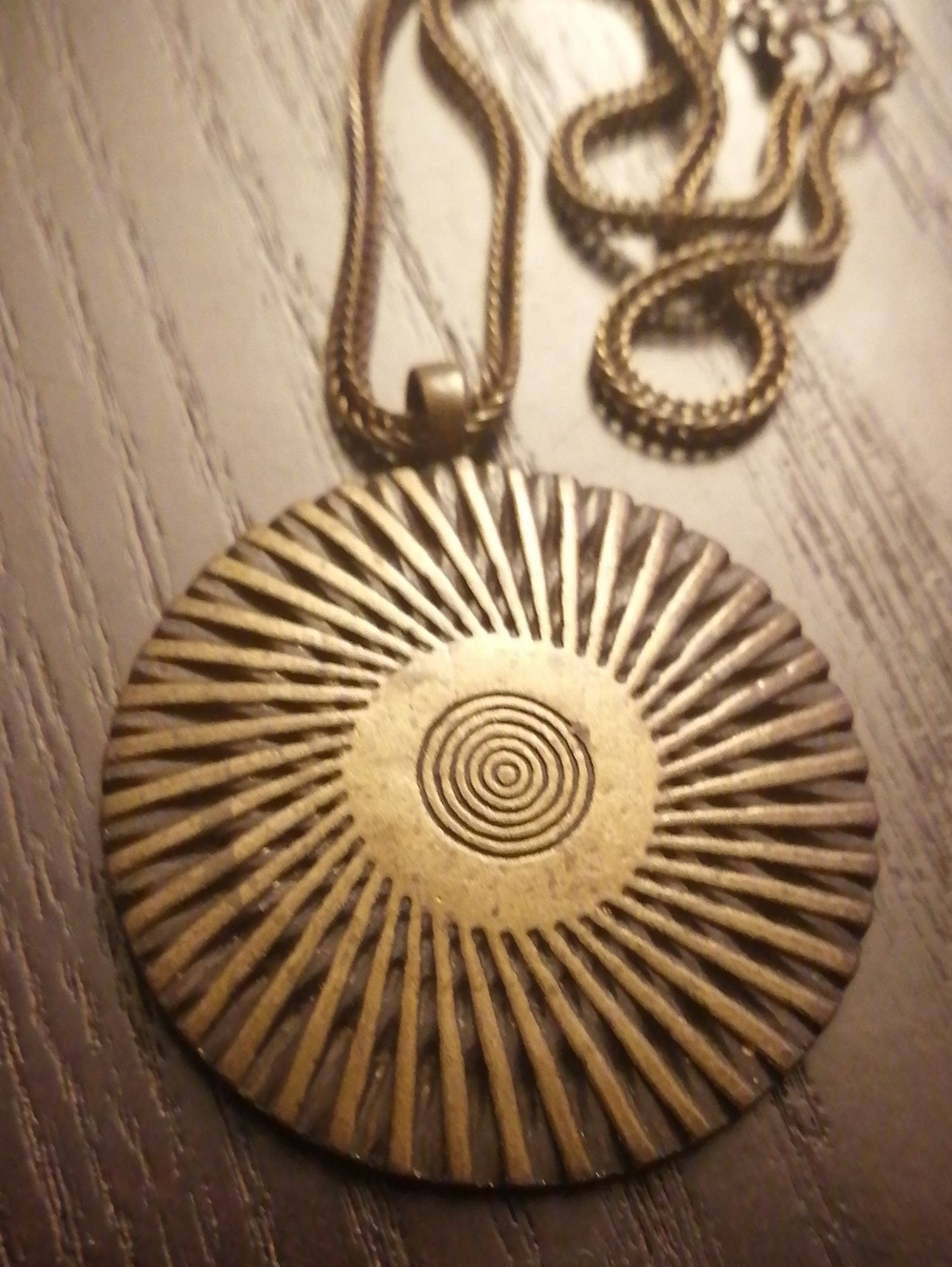 Antique Style Circular Sunburst Design With A Spiral Center Necklace